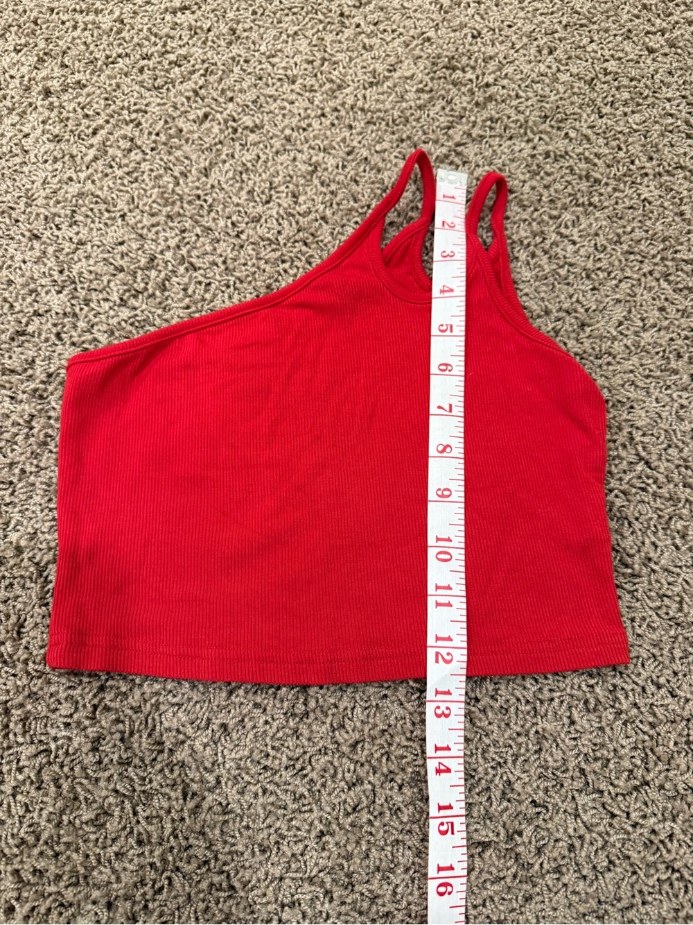 Zaful Red One-Shoulder Double-Strap Ribbed Crop Tank - Picture 4 of 8